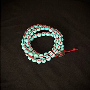 Turquoise Beaded Wrap Bracelet with Red Cord